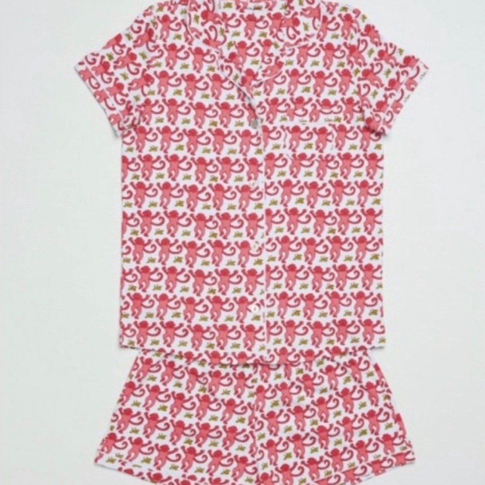 pink monkey polo pajama set